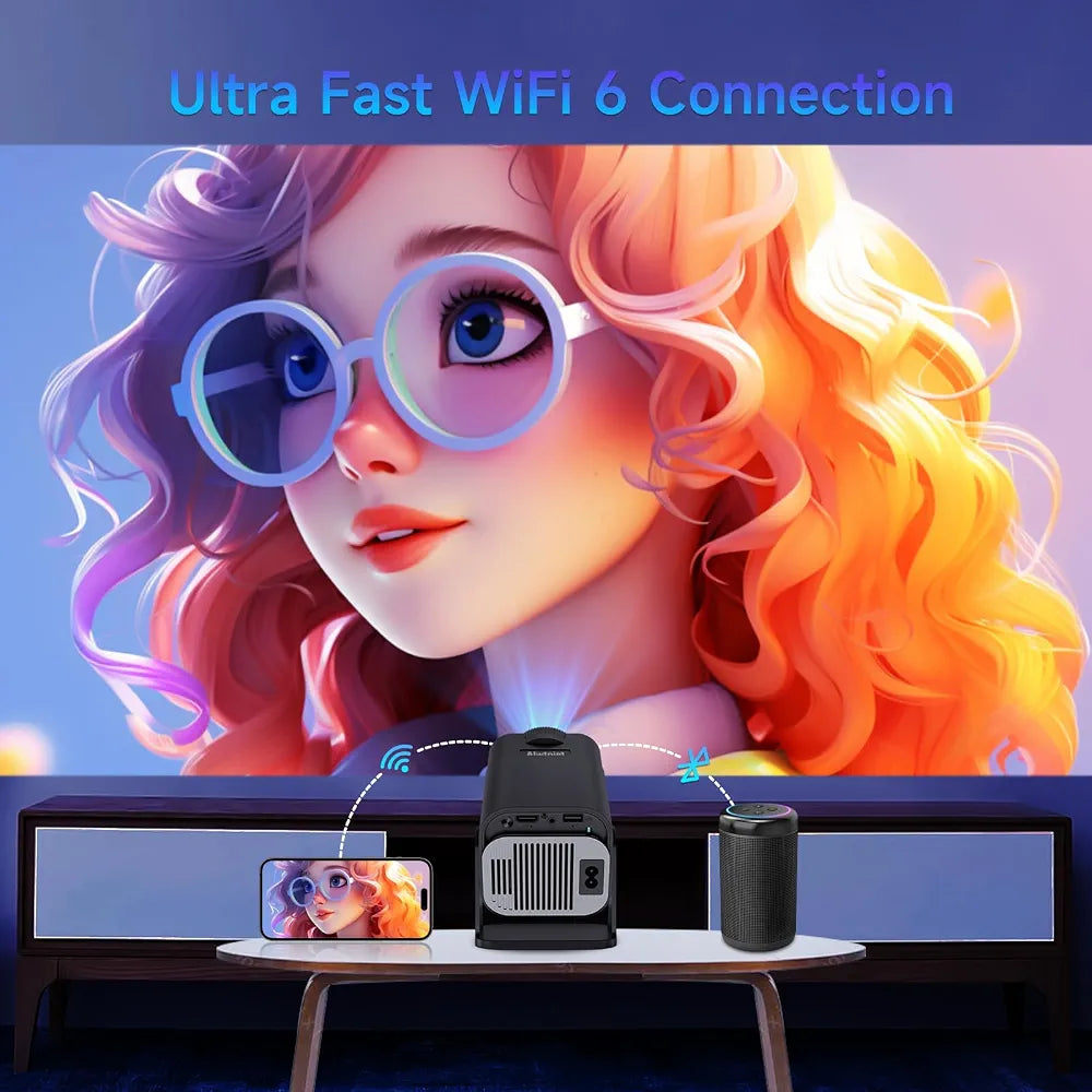 HY320 Mini 4K Destekli Akıllı Taşınabilir Projeksiyon Cihazı - Android 11, Dual WiFi 6, Bluetooth 5.0 Siyah Ev Sineması Ev Tipi Projektör Müslüm