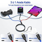 ( 5 adet ) 3ü1 arada usb typec micro lightning şarj ve veri aktarım kablosu 1,2 m TORİMA
