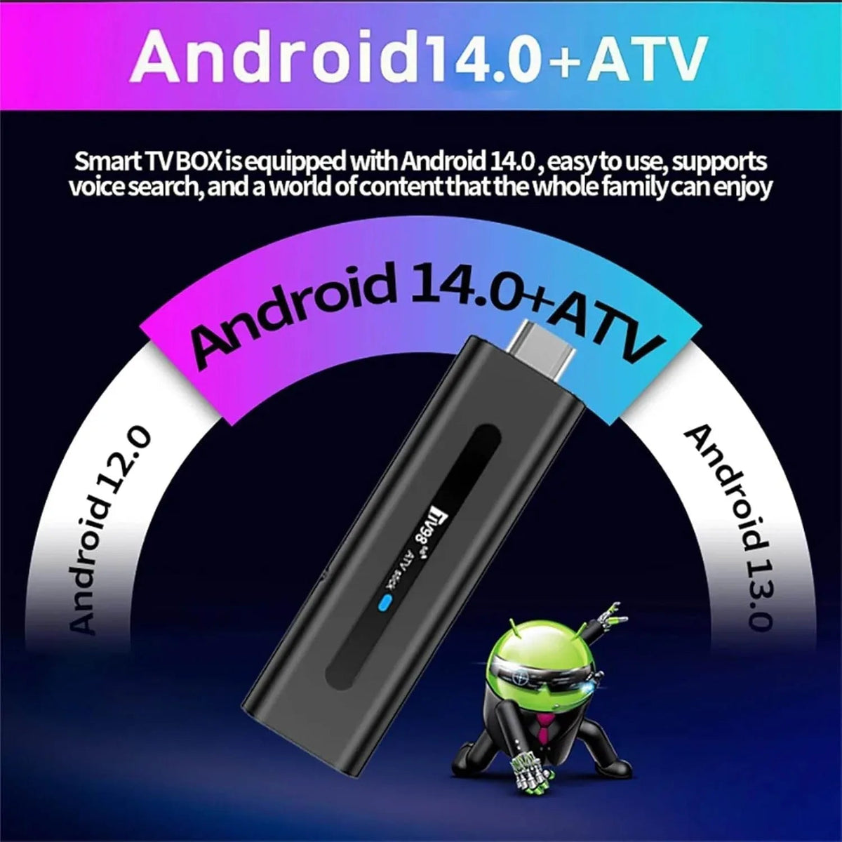 TV98 ATV Stick Mini TV Stick Android 14 H618 Dört Çekirdekli Cortex A53 Desteği 8K Video 2,4G 5G WiFi BT5,0 Sesli Uzaktan Kumanda Akıllı TV Kutusu (2+16GB) TELETEK