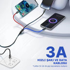 ( 5 adet ) 3ü1 arada usb typec micro lightning şarj ve veri aktarım kablosu 1,2 m TORİMA