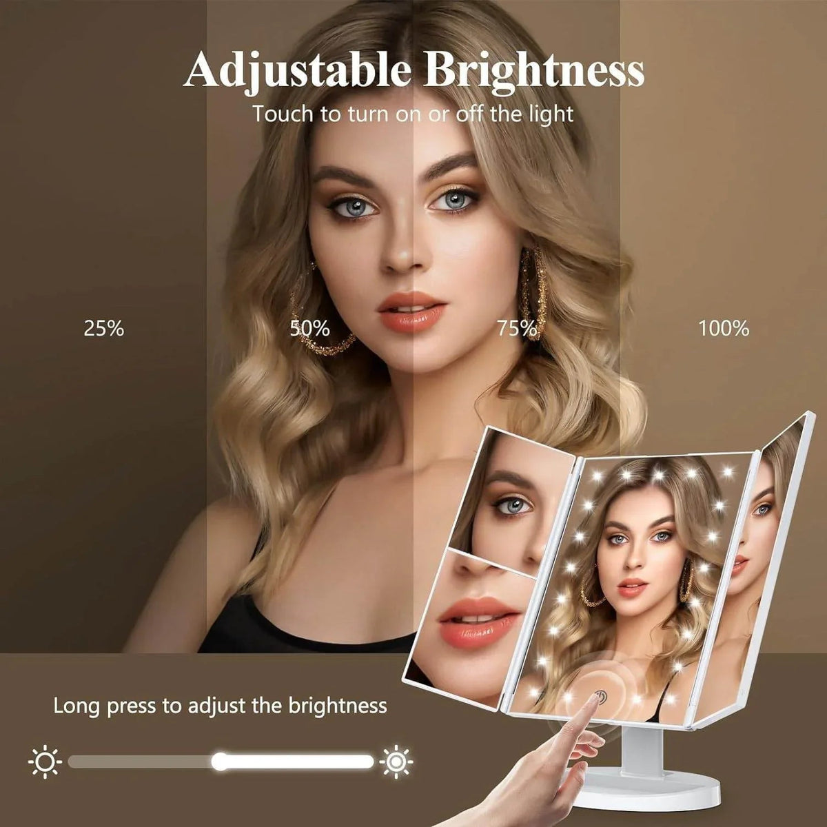 21 led ayaarlanabilir ışıklı masa üstü makyaj aynası 1x 2x 3x büyüteçli dokunmatik ekran TEKNOİST