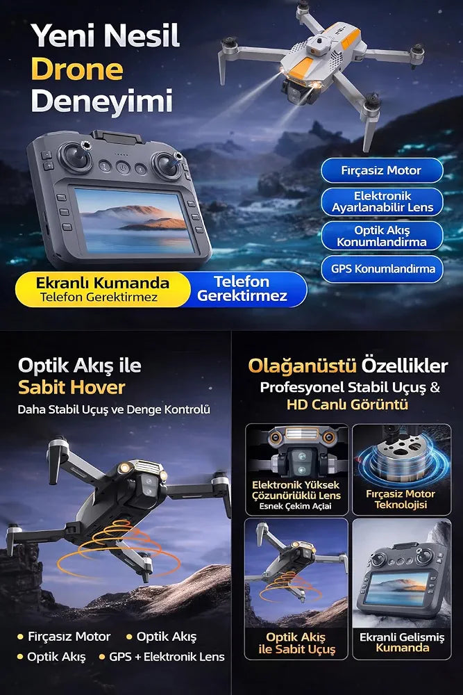 R06 Akıllı Çarpışma Engelleme Özellikli Katlanabilir Drone - Geniş Ekran Kumandalı, HD Çift Kameralı WiFi FPV Harvox