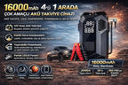 4'ü 1 Arada Taşınabilir Araç Akü Takviye Cihazı (Jump Starter) ve Dijital Hava Kompresörü - 12V Diesel Universal + el fenerli Müslüm