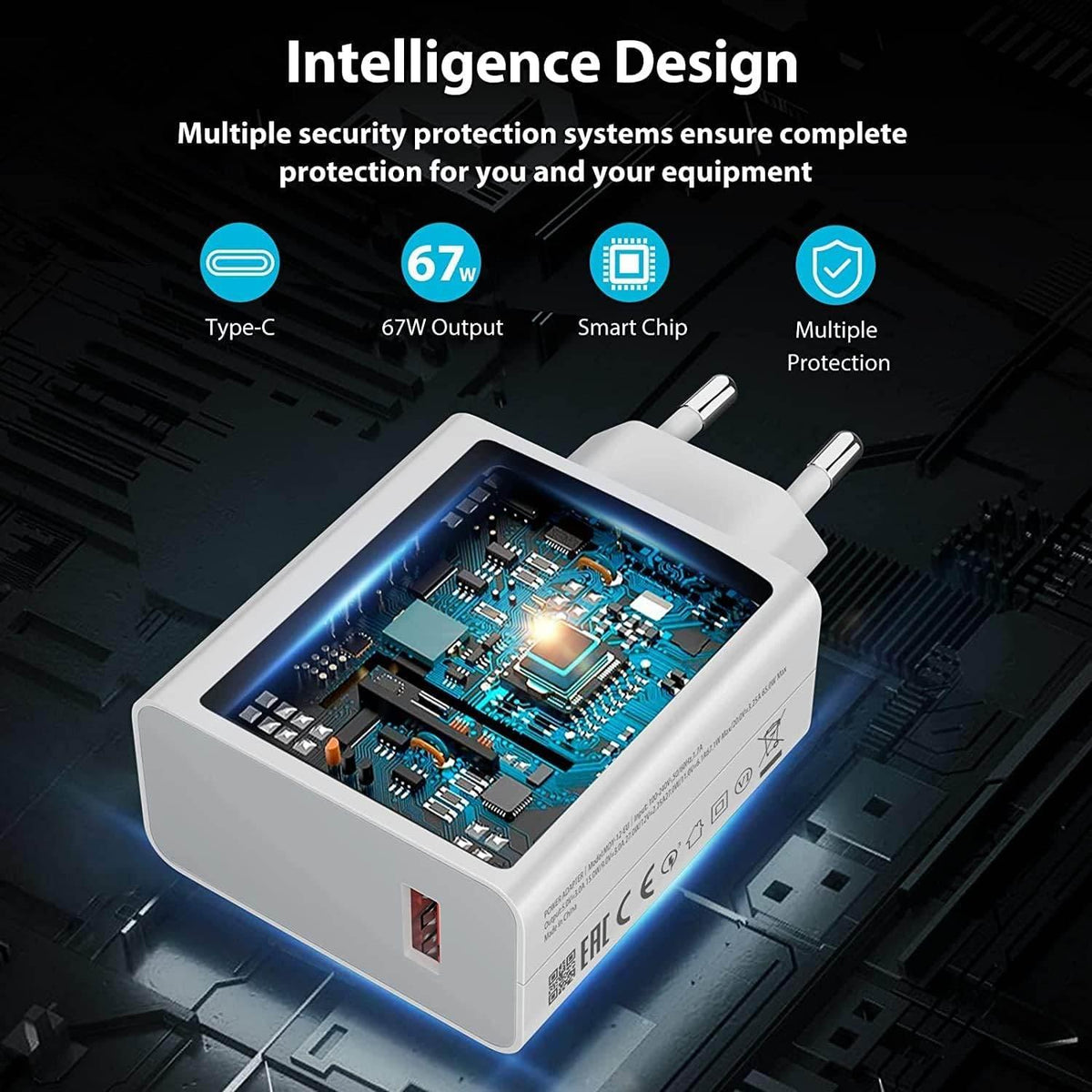 ( 5 adet ) 67w saniyeli turbo destekli usb çıkışlı başlık ve usb typec şarj seti TELETEK