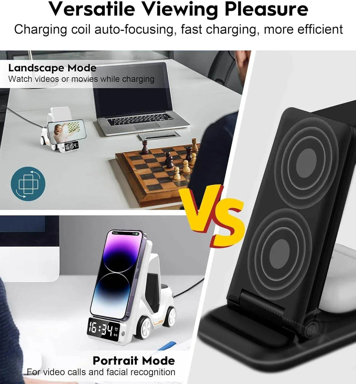 6'sı 1 Arada Kablosuz Şarj İstasyonu Araba Şeklinde – iPhone, Apple Watch, Air, Samsung ve Tüm Qi Destekli Telefonlar İçin Hızlı Kablosuz Şarj Cihazı + Alarm ve Masaüstü Organizer - S4B APPEX