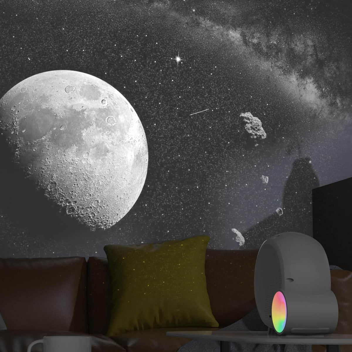 Galaxy Projektör Yıldız Gökyüzü Projeksiyon Lambası 13 Film Diski RGBCW Yatak Odası Ortam Işığı Gece Lambası BT Hoparlörler 15 Beyaz Gürültü Parçası 1H/2H/4H Uzaktan Kumanda ile Zamanlayıcı Ay TELETEK