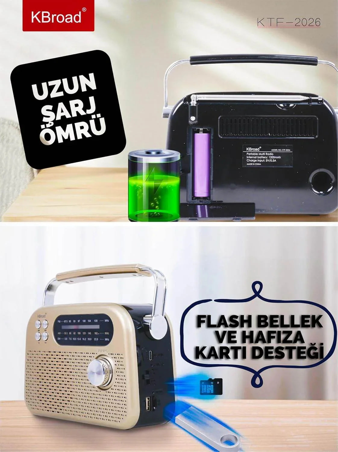 KTF-2026 nostaljı radiolu sm usb sd hafıza destekli bluetooth hoparlör KBROAD