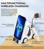 6'sı 1 Arada Kablosuz Şarj İstasyonu Araba Şeklinde – iPhone, Apple Watch, Air, Samsung ve Tüm Qi Destekli Telefonlar İçin Hızlı Kablosuz Şarj Cihazı + Alarm ve Masaüstü Organizer - S4B APPEX