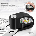 Alarmlı Motosiklet Disk Kilidi - 110 dB Sarsıntı Sensörlü Su Geçirmez Bisiklet ve Elektrikli Scooter Kilidi + Hatırlatıcı Kablo Tucci