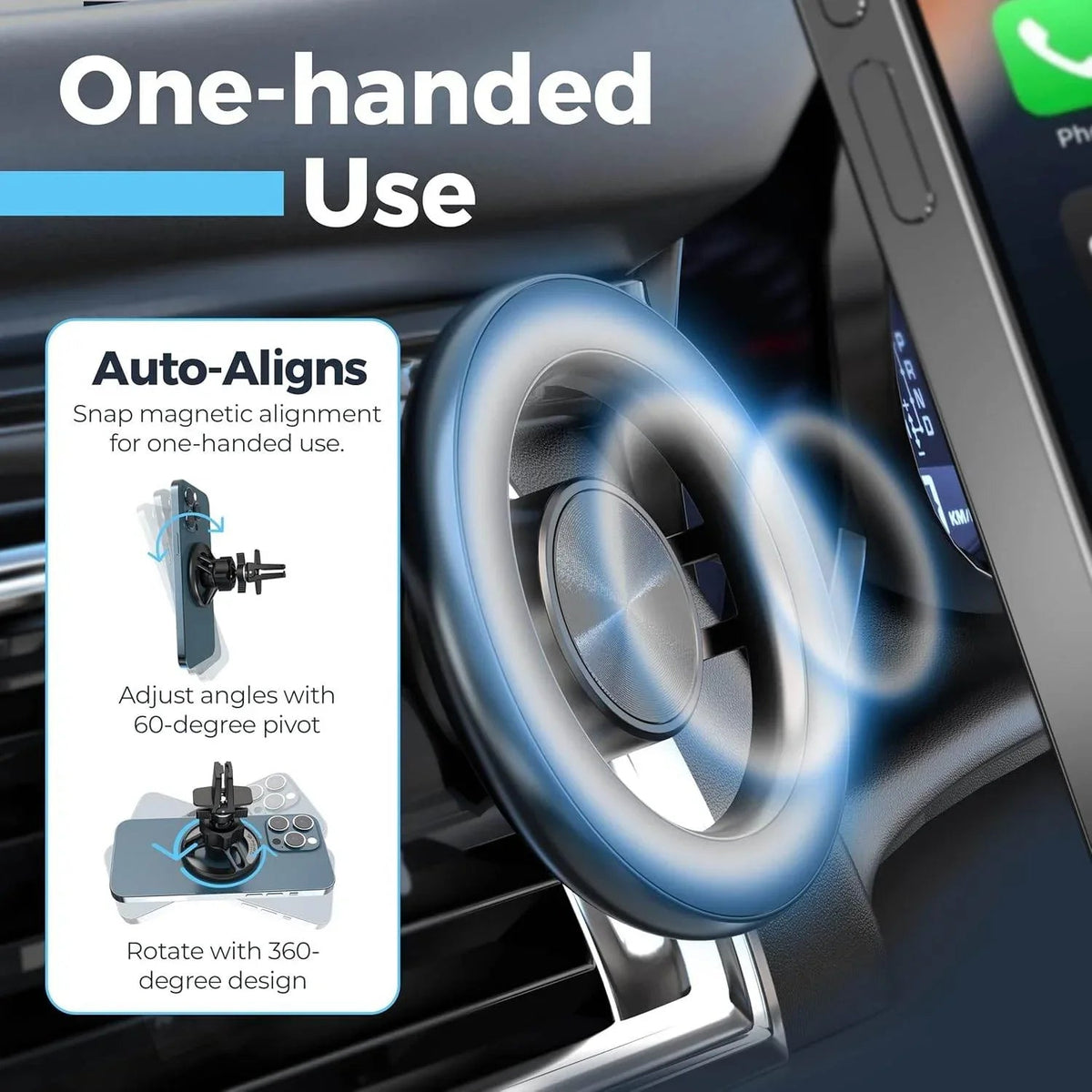 Havalandırmaya takılan magsafe manyetik 360° döner araç telefon tutucu - kolay kurulum, güçlü tutuş AYSAN