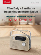 KTF-2026 nostaljı radiolu sm usb sd hafıza destekli bluetooth hoparlör KBROAD