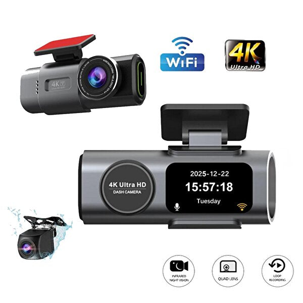4K Ultra HD Vehicle BlackBOX DVR Dual Lens Araç İçi Kamera - WDR Gece Görüşlü Çift Kameralı Yol Kayıt Cihazı Müslüm