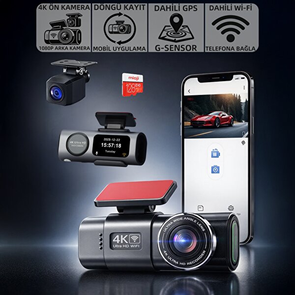 4K Ultra HD Vehicle BlackBOX DVR Dual Lens Araç İçi Kamera - WDR Gece Görüşlü Çift Kameralı Yol Kayıt Cihazı Müslüm