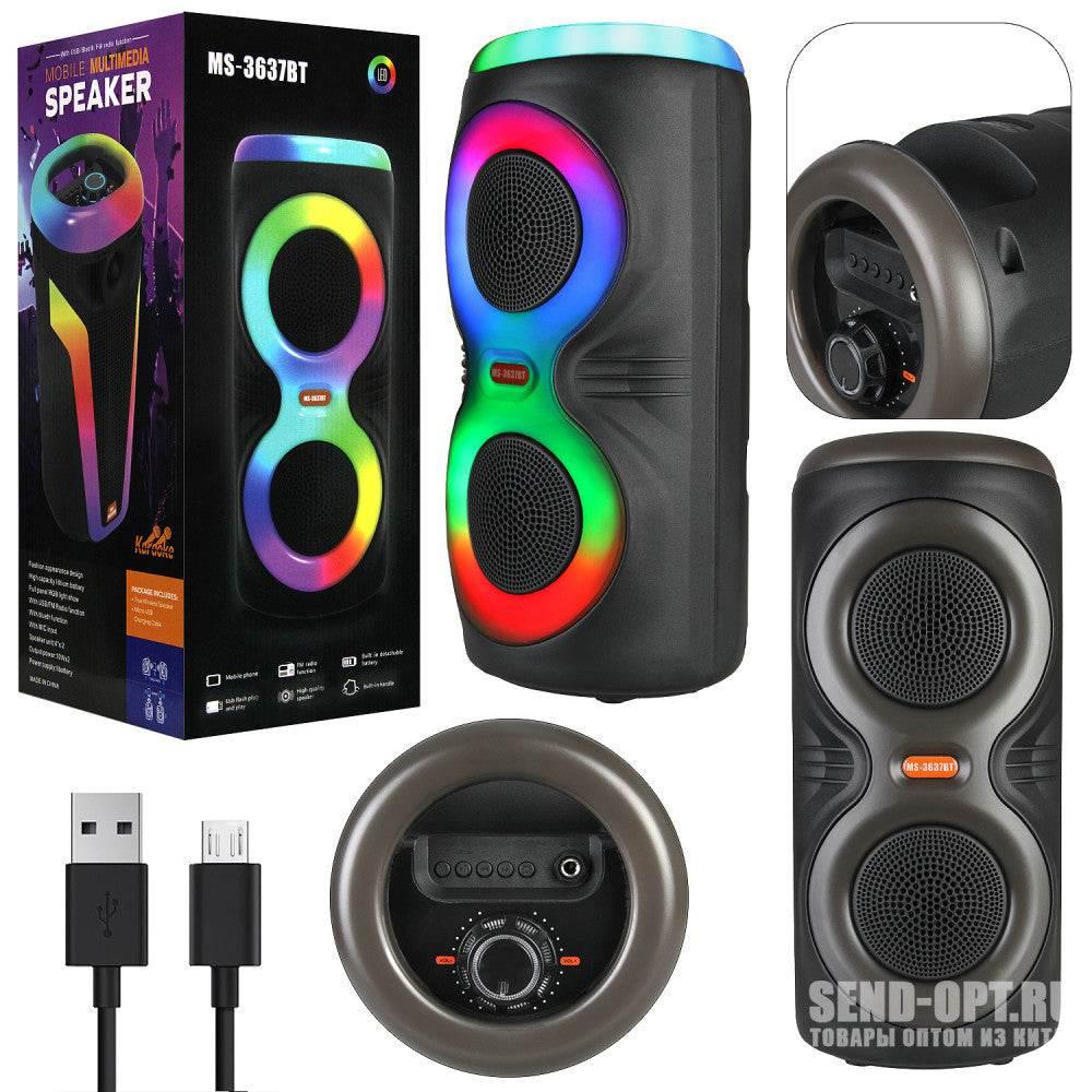 Ms-3637bt ışıklı bluetooth hoparlör – çift 4 inç, mikrofonlu, taşınabilir ROMM