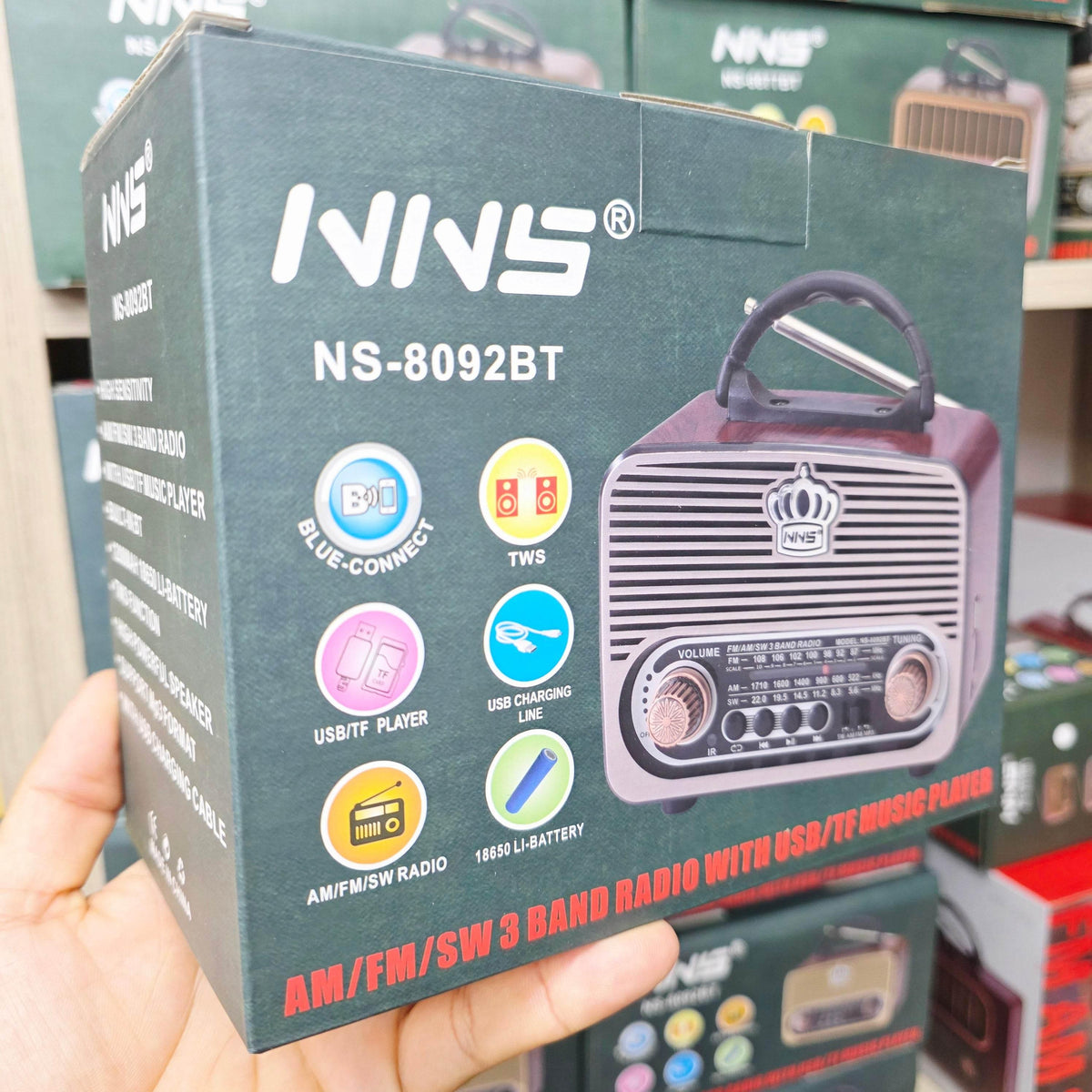 Nns ns-8092BT nostajli radyo retro wirless bluetooth hoparlör tws usb/tf destekli şarj edilebilir 18650 mah hoparlör CARBON