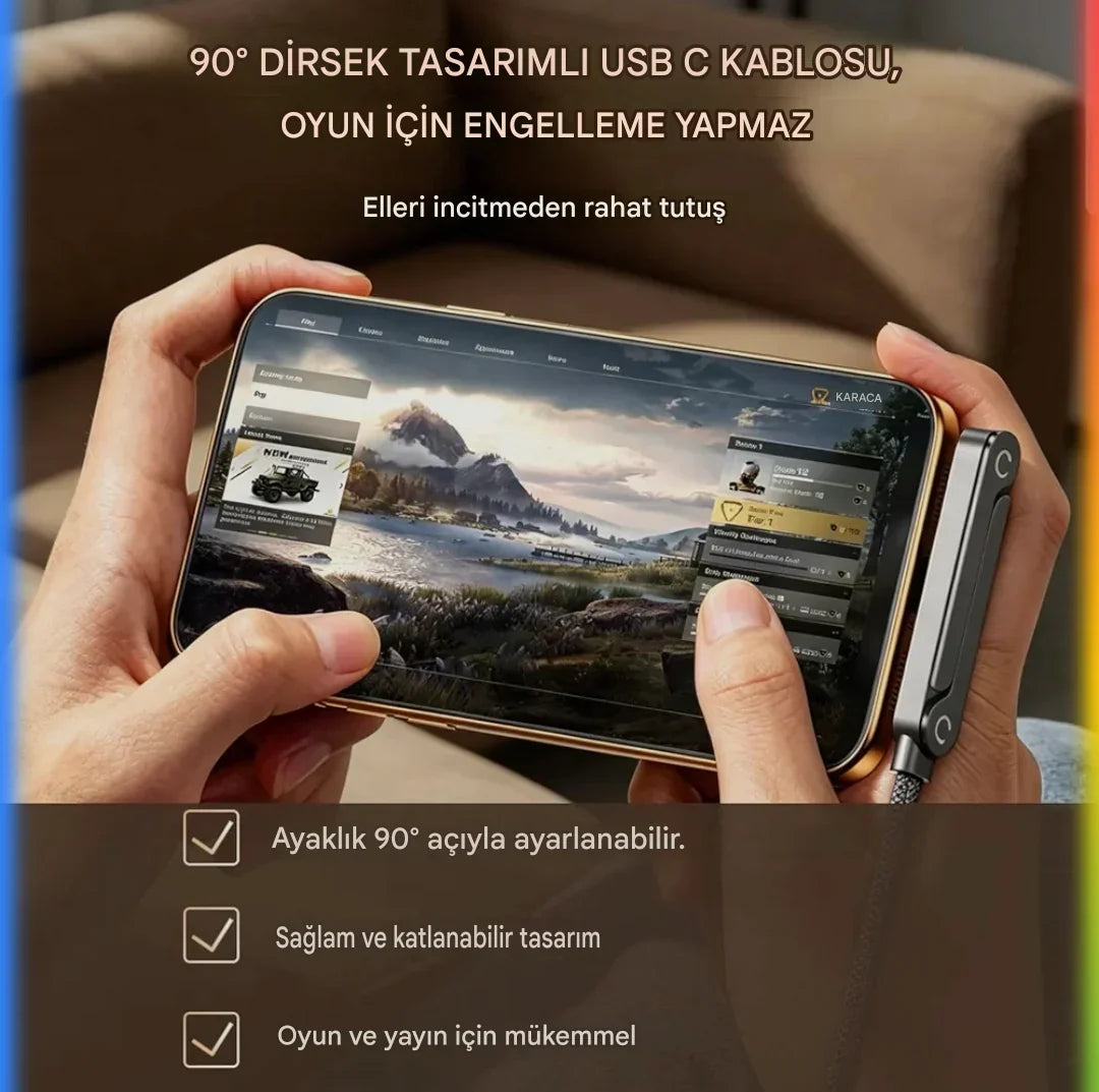 Orjinal 240w metal standlı TypeC - TypeC kablo 1,50m hasır şarj kablosu KolayMagza KM Technology