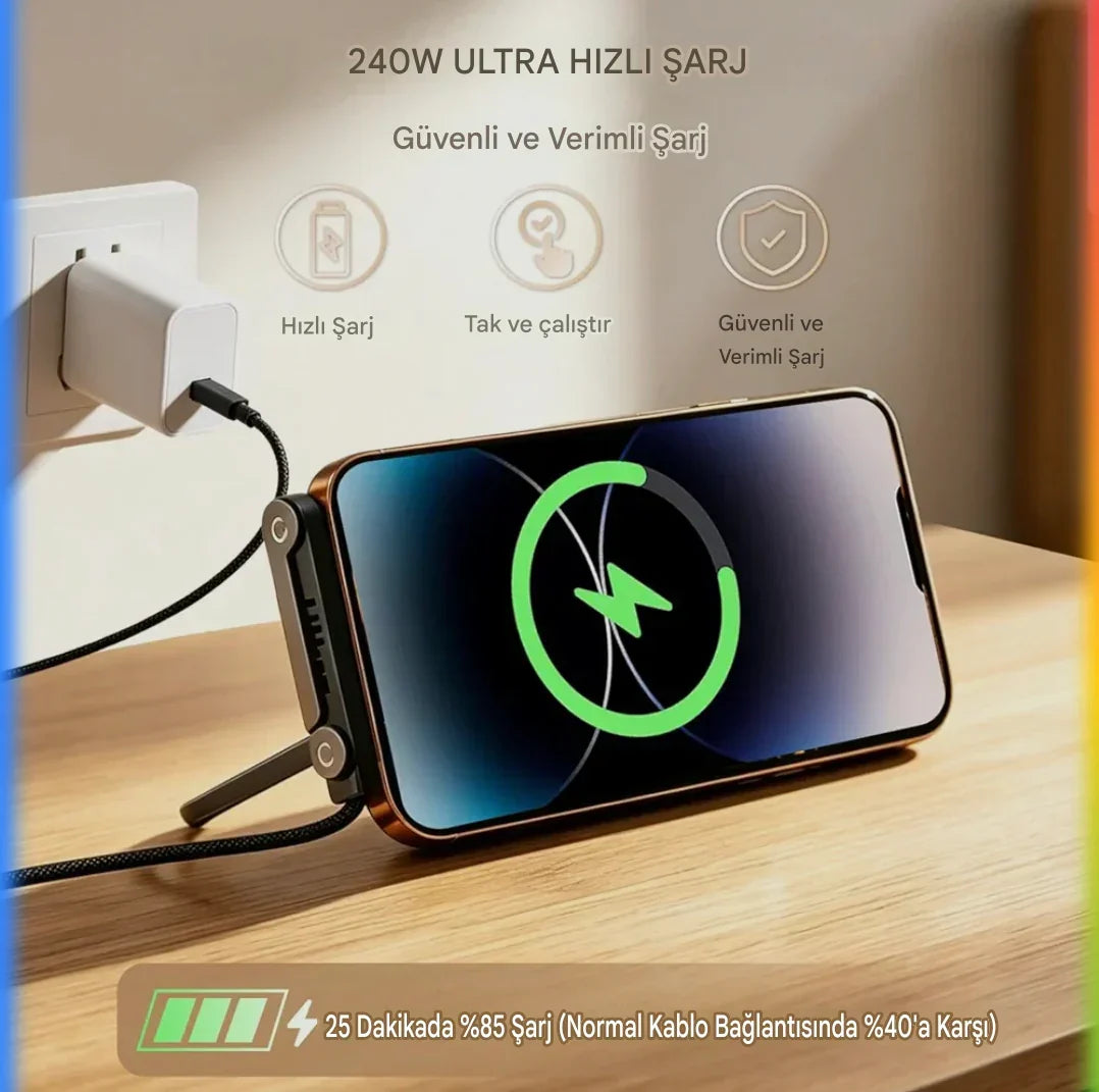 Orjinal 240w metal standlı TypeC - TypeC kablo 1,50m hasır şarj kablosu KolayMagza KM Technology