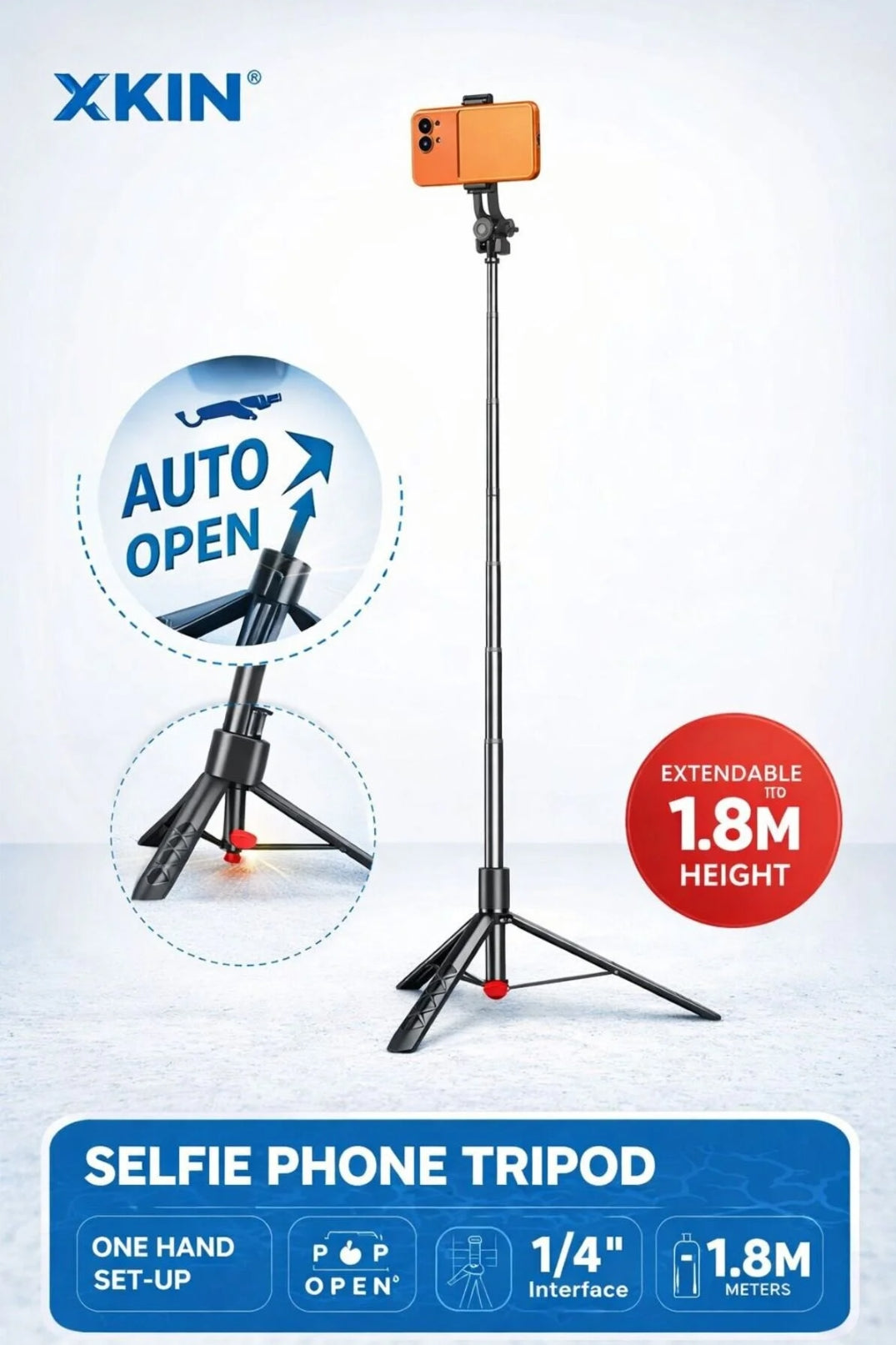 Otomatik Açılan 1.8M Uzatılabilir Telefon Tripodu ve Selfie Çubuğu Okmor