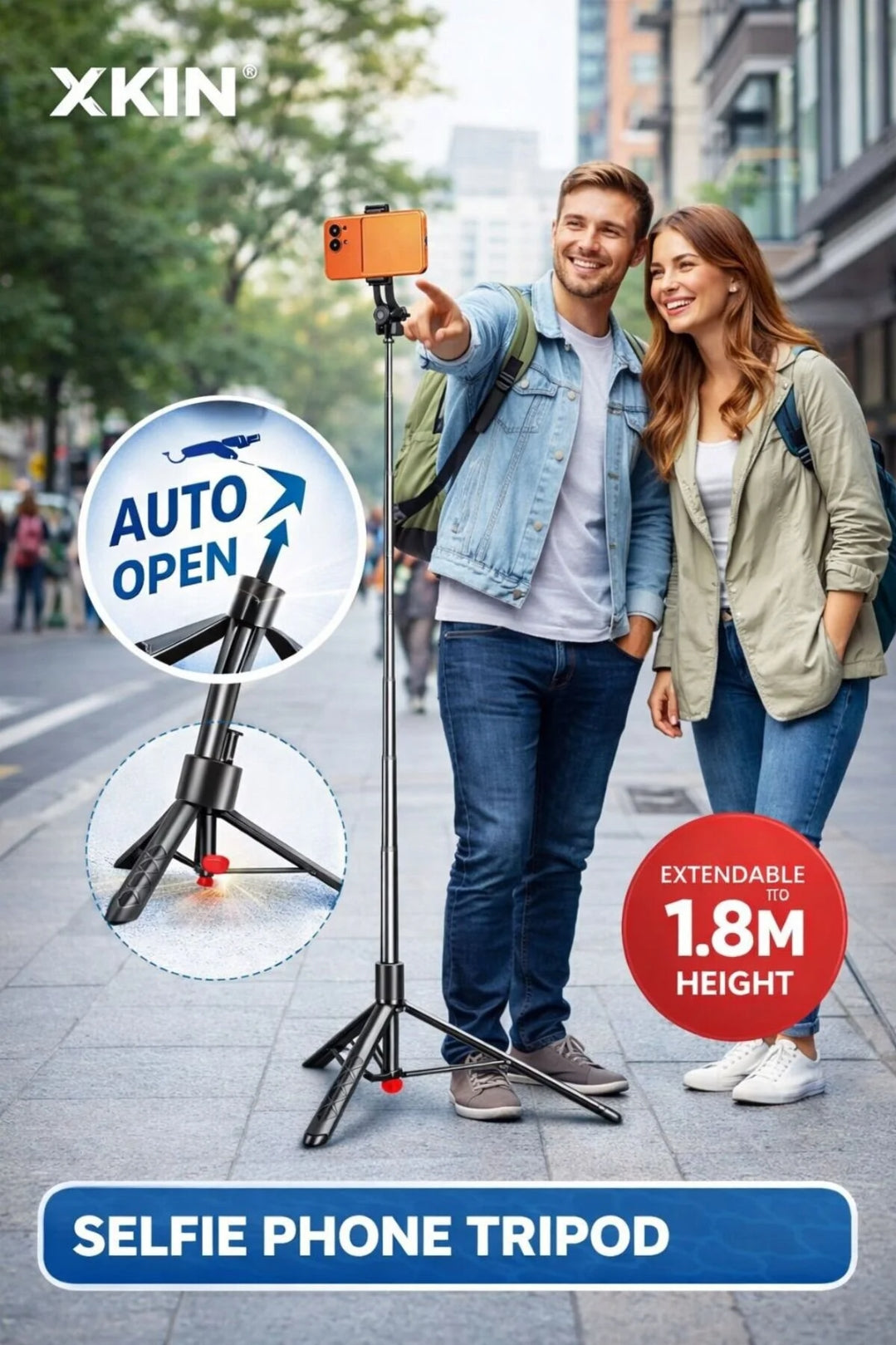 Otomatik Açılan 1.8M Uzatılabilir Telefon Tripodu ve Selfie Çubuğu Okmor