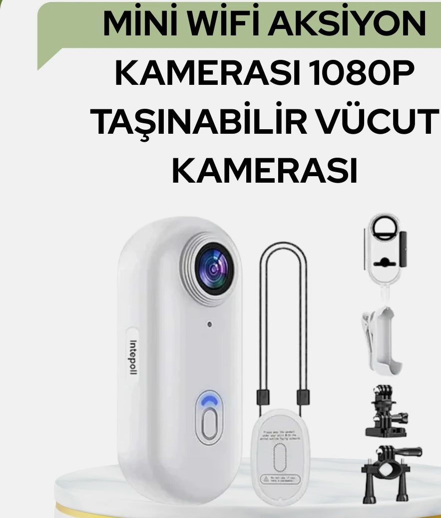 Mini WiFi Giyilebilir Aksiyon Kamerası - 1080P Full HD Manyetik Vlog ve Spor Kamerası (360° Klipsli) LENSUN