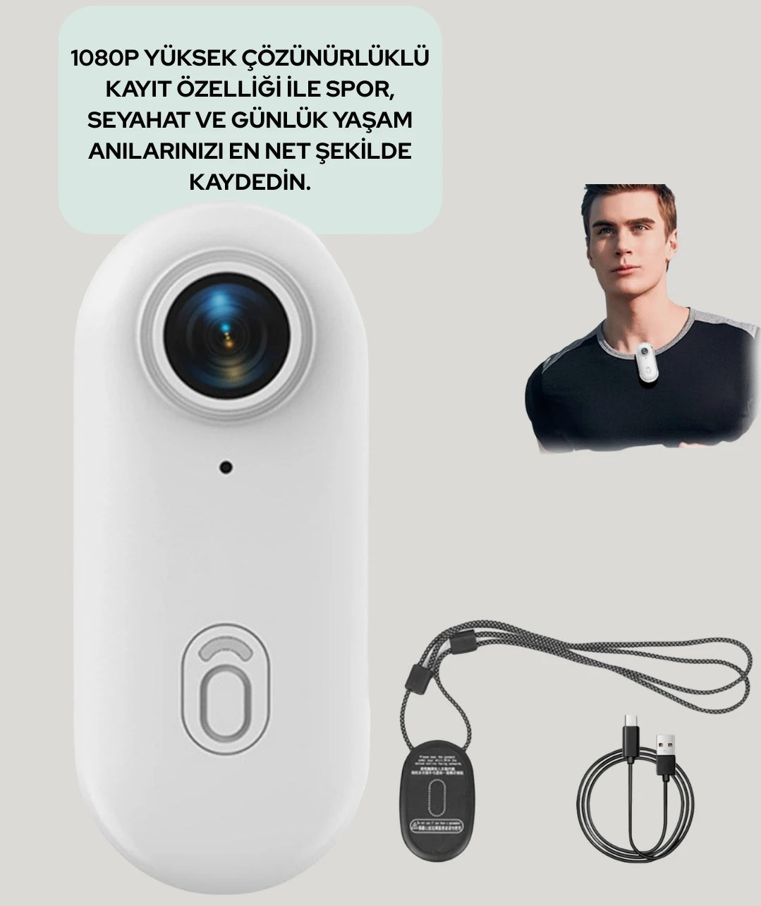 Mini WiFi Giyilebilir Aksiyon Kamerası - 1080P Full HD Manyetik Vlog ve Spor Kamerası (360° Klipsli) LENSUN