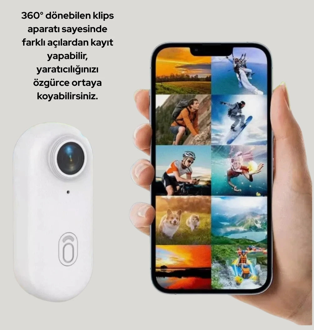 Mini WiFi Giyilebilir Aksiyon Kamerası - 1080P Full HD Manyetik Vlog ve Spor Kamerası (360° Klipsli) LENSUN