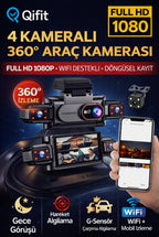 4 Kameralı 360° Döngüsel Kayıt Full HD 1080p Araç İçi Kamera - WiFi Cam, park modlu, Gece Görüşlü WDR Teknolojisi ve Yol Kayıt Cihazı Müslüm