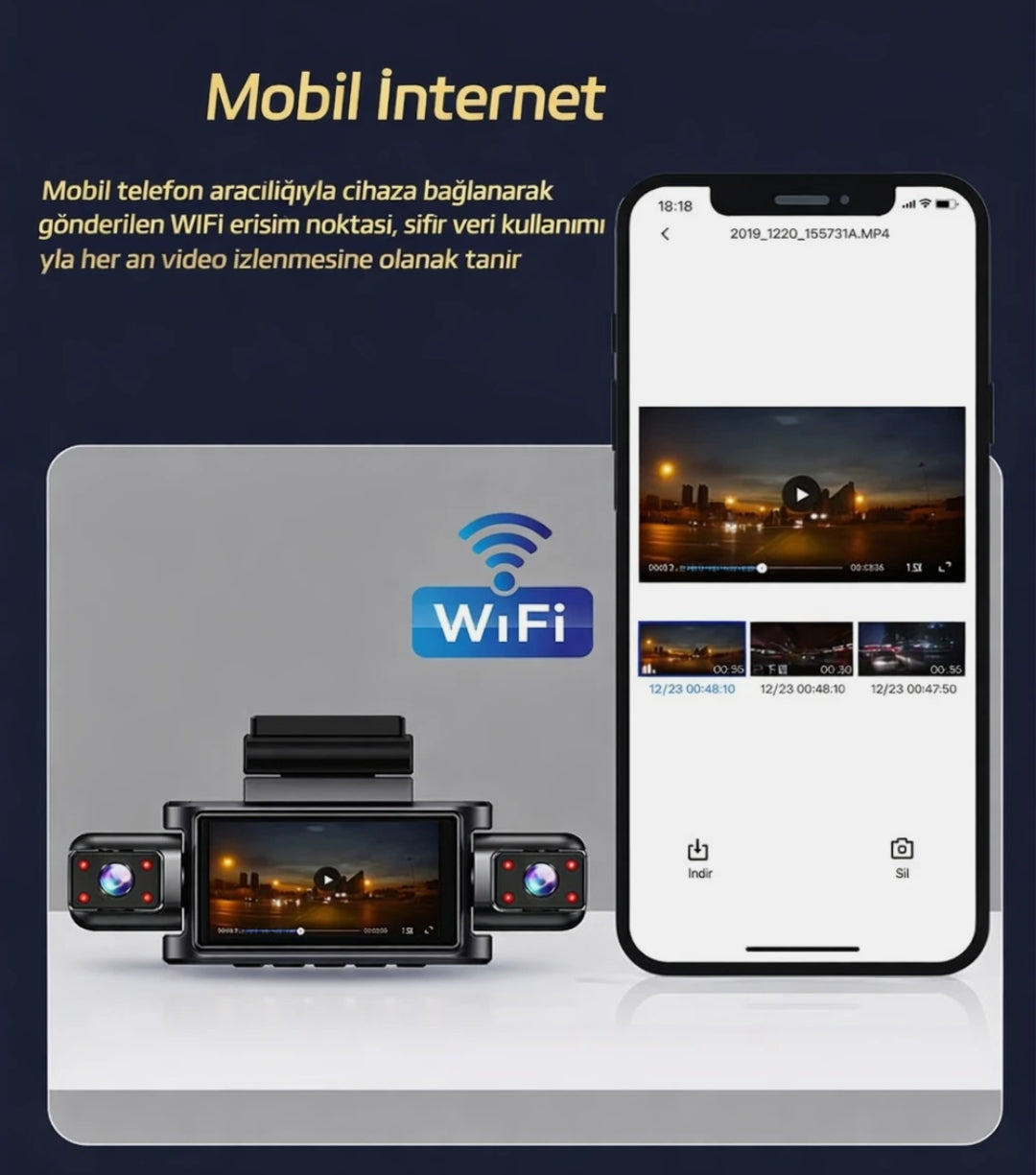 4 Kameralı 360° Döngüsel Kayıt Full HD 1080p Araç İçi Kamera - WiFi Cam, park modlu, Gece Görüşlü WDR Teknolojisi ve Yol Kayıt Cihazı Müslüm
