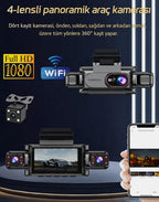 4 Kameralı 360° Döngüsel Kayıt Full HD 1080p Araç İçi Kamera - WiFi Cam, park modlu, Gece Görüşlü WDR Teknolojisi ve Yol Kayıt Cihazı Müslüm