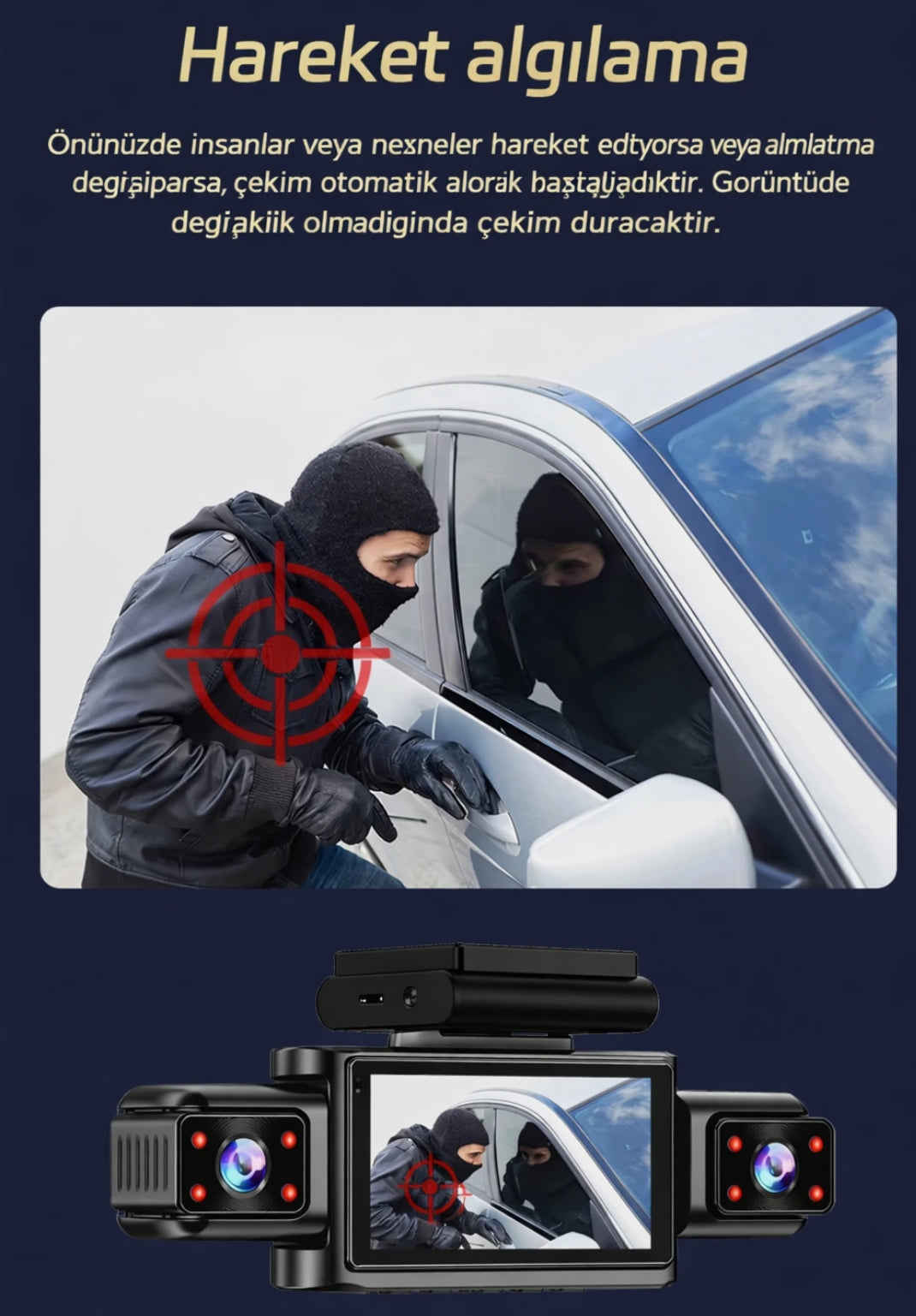 4 Kameralı 360° Döngüsel Kayıt Full HD 1080p Araç İçi Kamera - WiFi Cam, park modlu, Gece Görüşlü WDR Teknolojisi ve Yol Kayıt Cihazı Müslüm