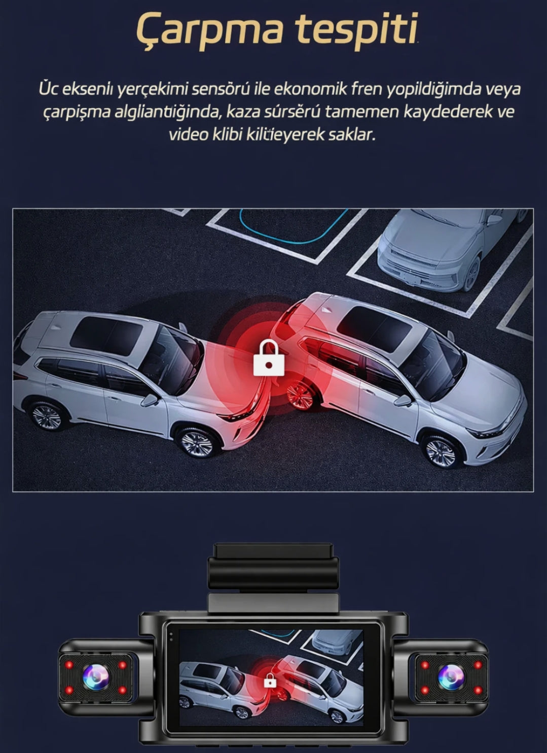 4 Kameralı 360° Döngüsel Kayıt Full HD 1080p Araç İçi Kamera - WiFi Cam, park modlu, Gece Görüşlü WDR Teknolojisi ve Yol Kayıt Cihazı Müslüm