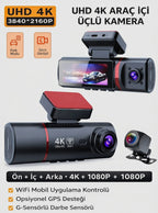 4K Ultra HD Vehicle BlackBOX DVR Dual Lens Araç İçi Kamera - WDR Gece Görüşlü Çift Kameralı Yol Kayıt Cihazı Müslüm