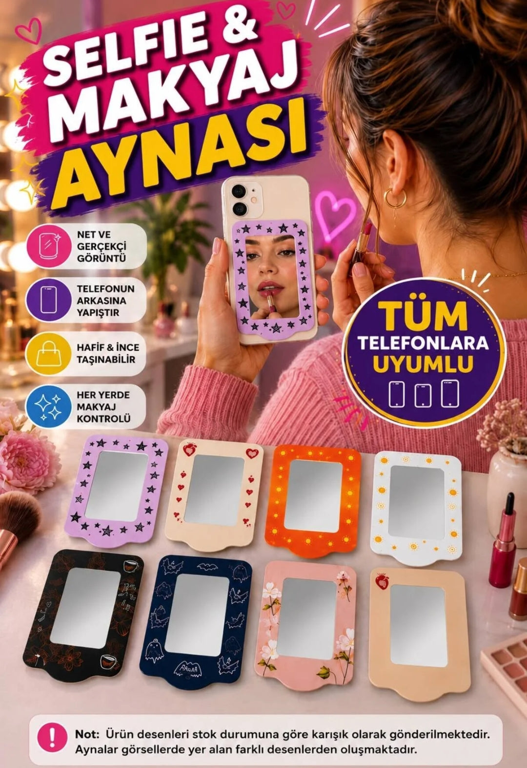 ( 50 adet ) telefon arkasına yapışan desenli ayna KolayMagza KM Technology - Toptan Telefon Aksesuarları