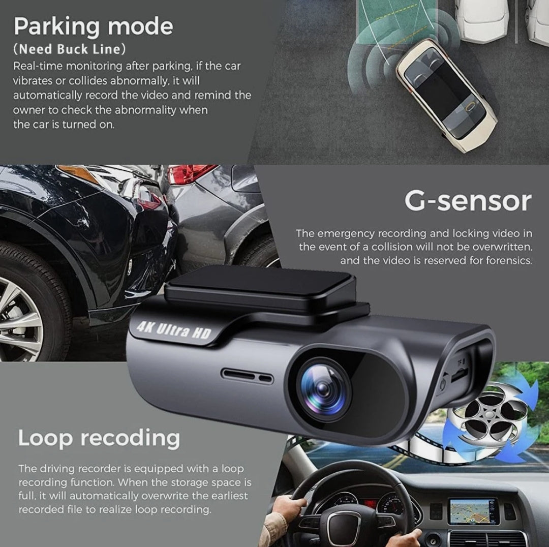 4K Ultra HD Akıllı Araç İçi Kamera - Wi-Fi Bağlantılı, 24 Saat Park Monitörlü, Gece Görüşlü ve Döngüsel Kayıt Özellikli Sürüş Kayıt Cihazı (Dash Cam) KolayMagza KM Technology - Toptan Telefon Aksesuarları