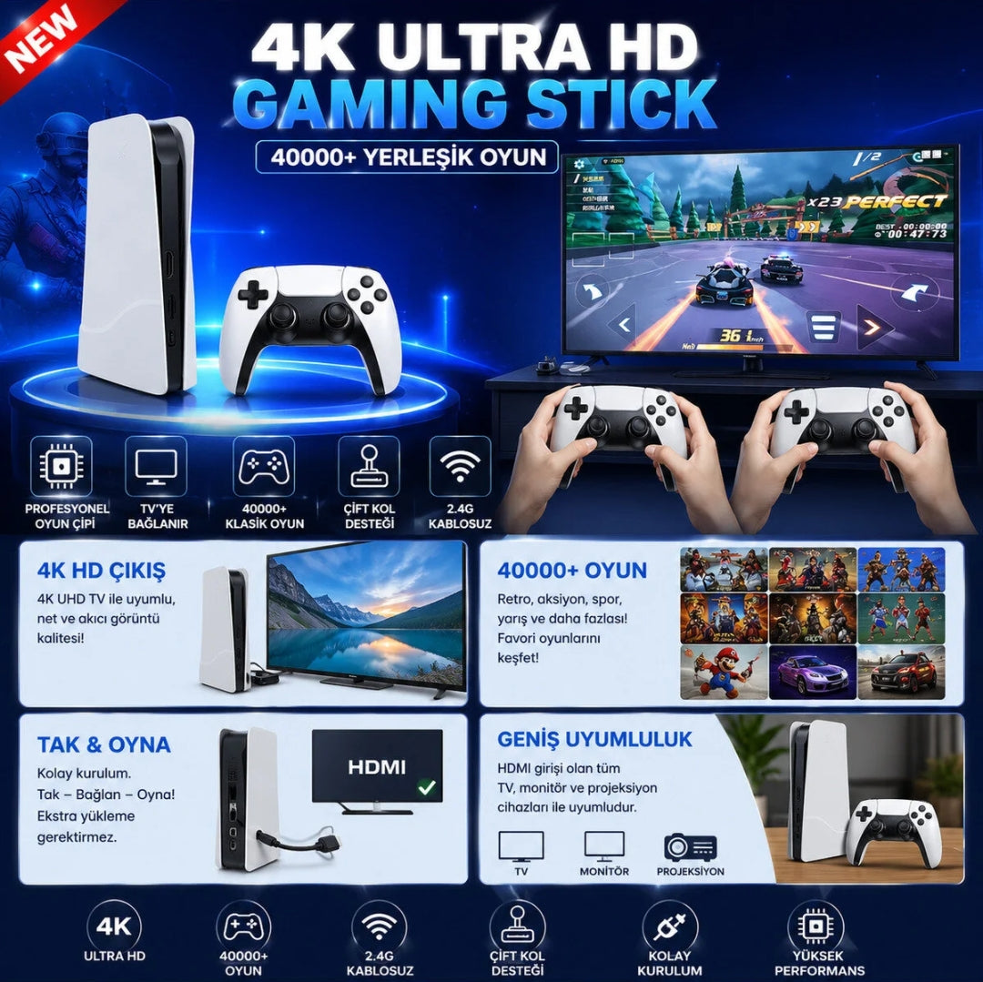 RS5 Pro 4K Ultra HD Retro Oyun Konsolu - 30.000+ Yüklü Oyun & Çift Kablosuz Kol Mobix