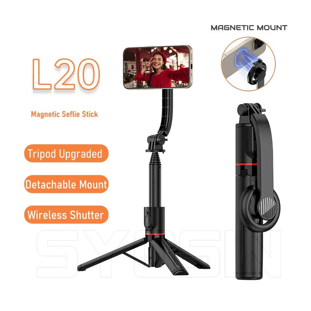 L20 1045mm uzayabilir katlanabilir selfie stick | tripod standlı, mıknatıslı, 360° döner başlıklı, bluetooth kontrollü TORİMA