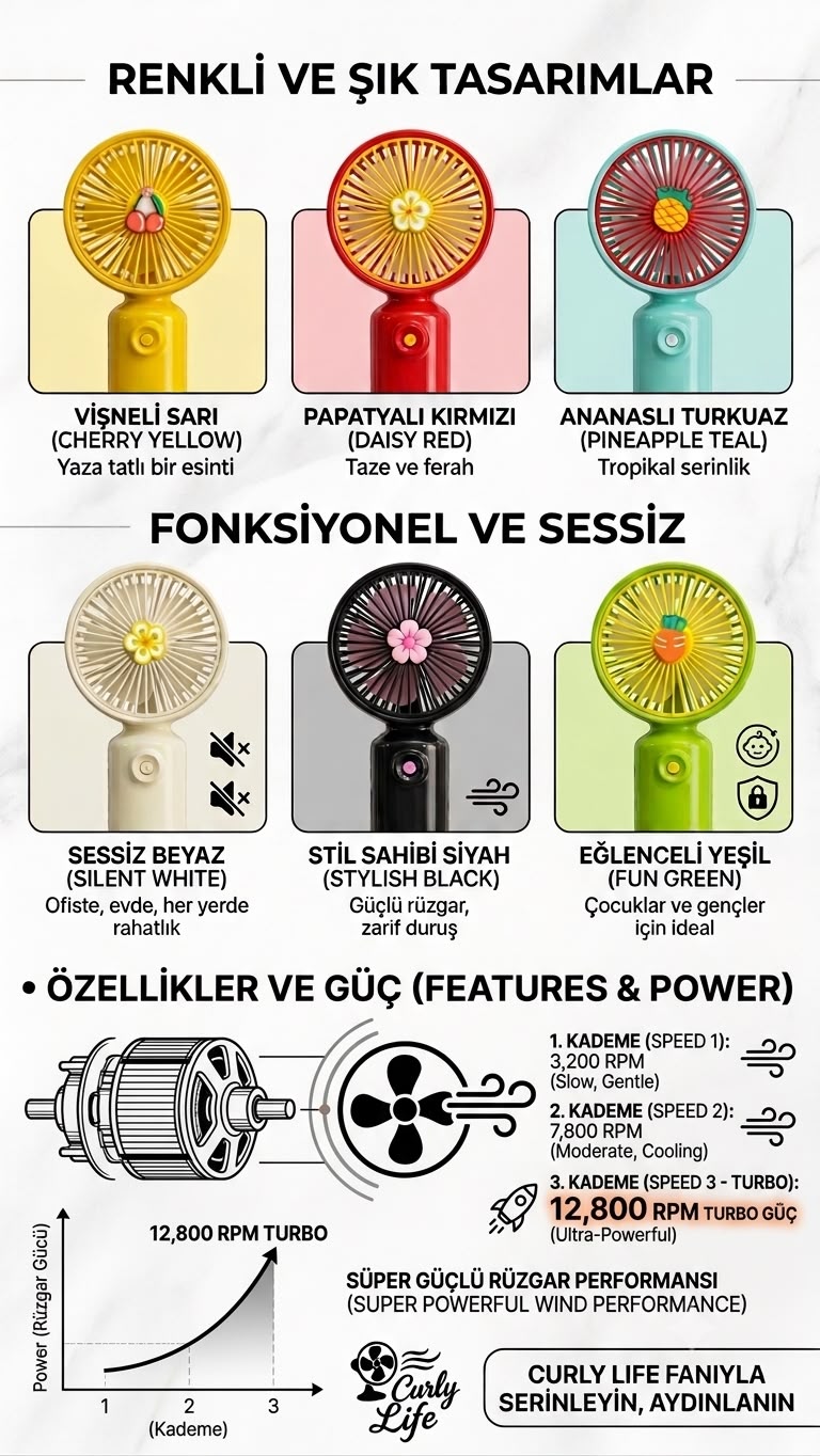 ( 5 adet ) 5 ila 10 saat pil ömürlü hız kademeli el fanı Turkaz