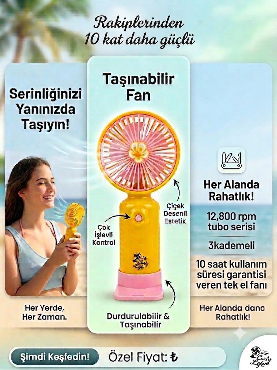 ( 5 adet ) 5 ila 10 saat pil ömürlü hız kademeli el fanı Turkaz