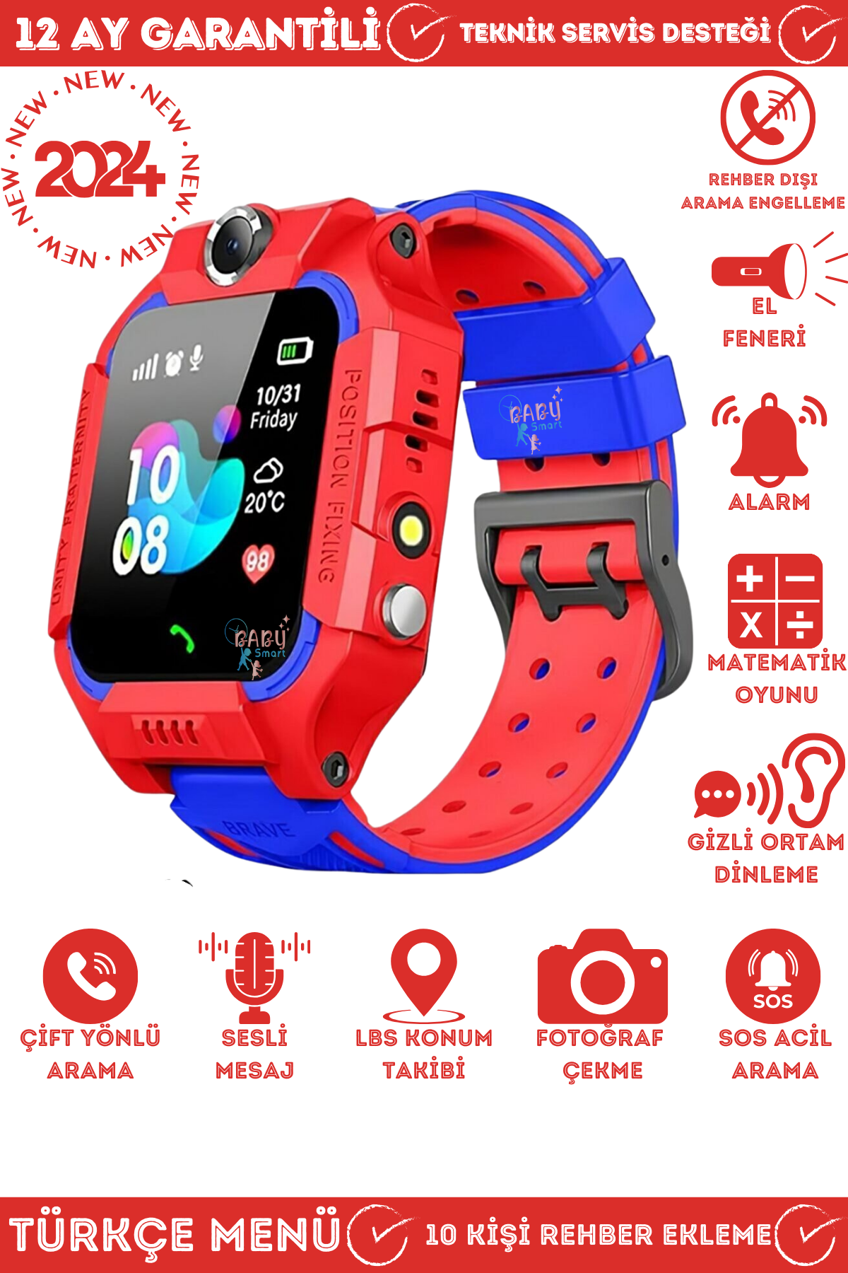 Akıllı çocuk saati ,konuşmalı ,kameralı ,sim kart takılabilir ,aramalı ,fenerli ,dokunmatik ,uygulamalı JOYTECH