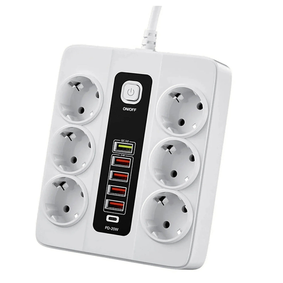 6 prizli 5 usb + 20w pd AC priz sigortalı on off çocuk kilitli dayanıklı 3000W