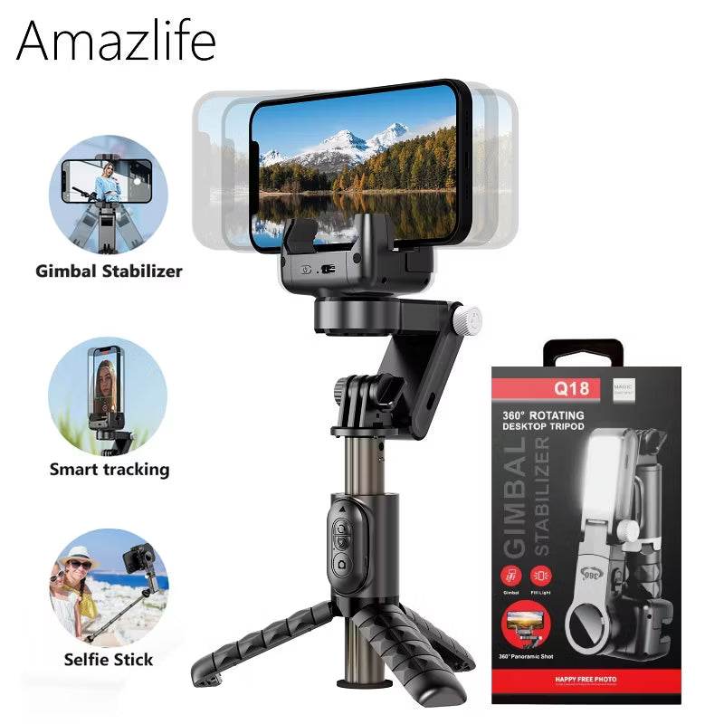 Q18 akıllı 360° döner gimbal tripod | ışıklı, kumandalı, katlanabilir, elde taşınabilir telefon sabitleyici stand TORİMA