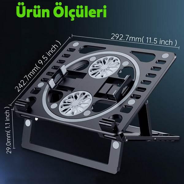 Çift fanlı katlanabilir yüksekliği ayarlanabilir laptop soğutma standı cj070 TEKNOİST
