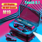 M19 mikrofonlu led göstergeli dokunmatik fenerli kulak içi powerbank özellikli bluetooth kulaklık LEERFEİ