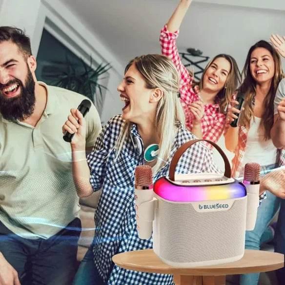 Blueseed bs-601 karaoke bluetooth hoparlör | çift mikrofonlu, yüksek ses ve renkli led ışıklı APPEX