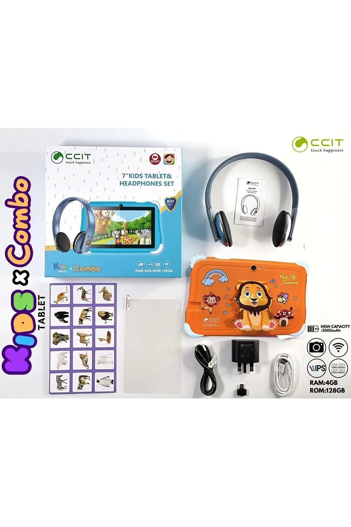 Ccıt 7" kids tablet & kulaklık seti - 4gb ram, 128gb hafıza, android 10, zoom destekli, çocuklara özel eğitim tableti APPEX