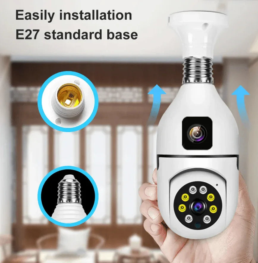 Wifi panorama Çift camera mikrofonlu 360 derece döner led ışıklı gece görüşlü full hd ampul kamera LEERFEİ