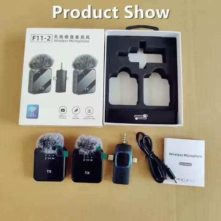 F11-2 kablosuz tx çift yaka mikrofonu | type-c + lightning + 3,5mm jak girişli | 3'ü 1 arada üniversal wireless mikrofon seti TEKNOİST