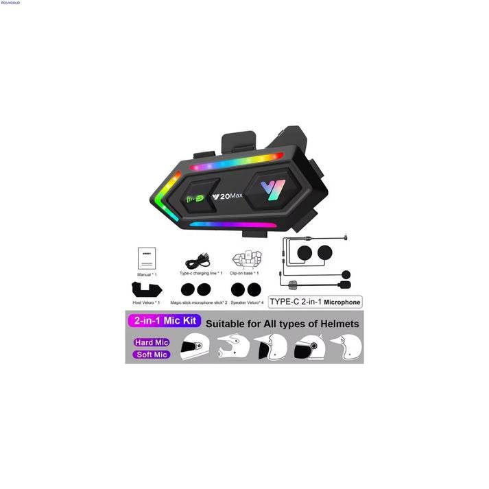 Y20 su geçirmez kask intercom 5,3v bluetoothlu stereo rgb ışıklı hd mikrofon ve müzik deneyimi LEERFEİ