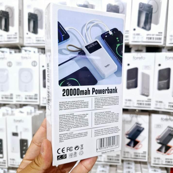 Forefo 20,000 mah powerbank | dahili type-c & lightning kablo | 22,5w hızlı şarj | led göstergeli | çift usb + type-c girişli taşınabilir şarj cihazı - TechnioTR
