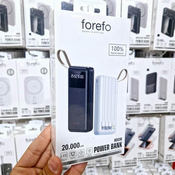 Forefo 20,000 mah powerbank | dahili type-c & lightning kablo | 22,5w hızlı şarj | led göstergeli | çift usb + type-c girişli taşınabilir şarj cihazı - TechnioTR
